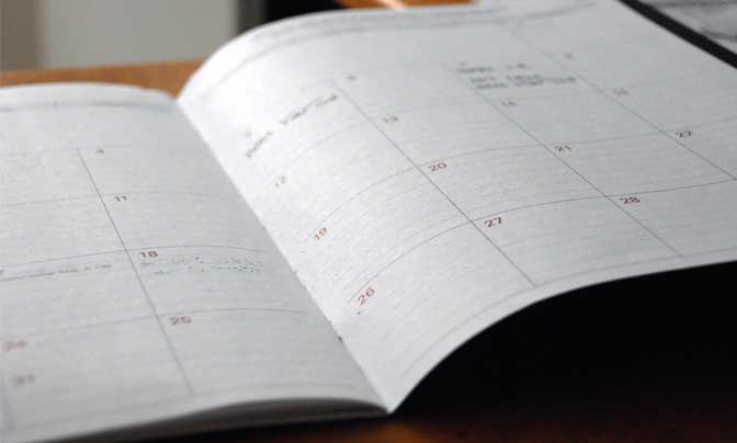Página abierta de una agenda